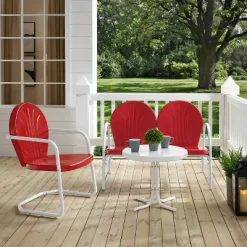 Griffith 3pc Outdoor Conversation Set With Loveseat, Armchair And Accent Table - Bright Red - Crosley -Outdoor Garden GUEST 52da864c 3106 4b47 9cc6 dba3d048390b