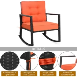Costway 2PCS Outdoor Wicker Rocking Chair Patio Lawn Rattan Single Chair Glider W/ Cushion -Outdoor Garden GUEST 53ab4ec3 3f87 4cca aac9 2a0ec412bb87