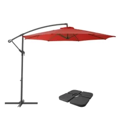 9.5' UV Resistant Offset Cantilever Patio Umbrella With Base Weights - CorLiving -Outdoor Garden GUEST 53c421cf 43dd 494a b141 e4581473c0ee