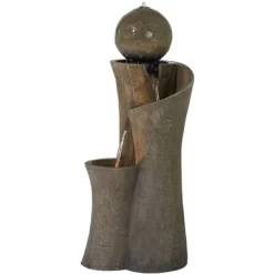 John Timberland Modern Sphere Curve Zen Outdoor Floor Water Fountain 39 1/2" With LED Light For Exterior Garden Yard Lawn -Outdoor Garden GUEST 53e21d99 ddf9 4f1e b03c b825481c54df