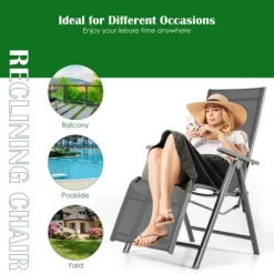 Costway Outdoor Foldable Reclining Chair Aluminum Frame 7-Position Adjustable -Outdoor Garden GUEST 54469249 58cb 4e2f b5ef 6a5e396fee2d