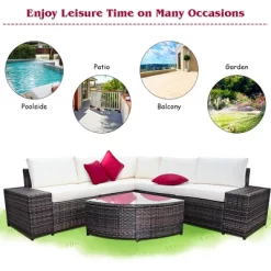 Costway 6PCS Rattan Furniture Set Conversation Cushioned Sofa Armrest Garden TurquoiseWhite -Outdoor Garden GUEST 546f05a9 148c 4dc7 8d17 c385d6d60353