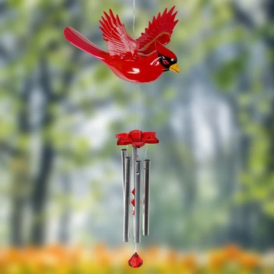 9.25" Plastic And Metal Solar Cardinal Fluttering Wings Wind Chime Red - Exhart 2 9.25" Plastic And Metal Solar Cardinal Fluttering Wings Wind Chime Red - Exhart - Image 2