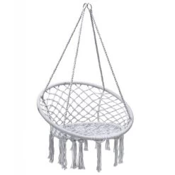 Costway Hanging Hammock Chair Macrame Swing Handwoven Cotton Backrest Garden Grey Black -Outdoor Garden GUEST 54ef3b1c 5d55 49ad 9dbb a42a59f47b08