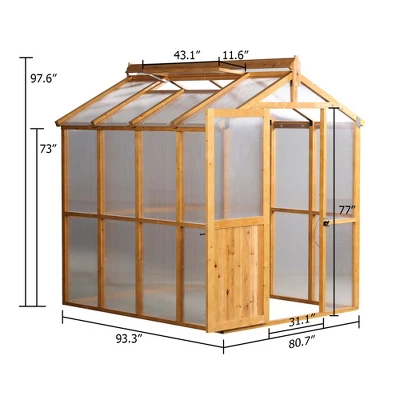 Aoodor 80.7” (L) X 93.3”(W) X 97.6”(H) Outdoor Walk-in Greenhouse With Roof Vent And Fir Frame For Backyard Garden 6 Aoodor 80.7” (L) X 93.3”(W) X 97.6”(H) Outdoor Walk-in Greenhouse With Roof Vent And Fir Frame For Backyard Garden - Image 6