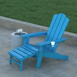 Emma And Oliver Set Of 2 Adirondack Chairs With Cup Holders And Pull Out Ottoman, All-Weather HDPE Indoor/Outdoor Lounge Chairs -Outdoor Garden GUEST 550a0518 d9cd 4934 b7b9 c4a95247ddca