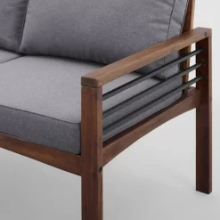 Saybrook Modern Metal And Wood Patio Loveseat - Gray/Dark Brown - Saracina Home -Outdoor Garden GUEST 552352ef 3e24 41f9 9609 1cdc37ebecff