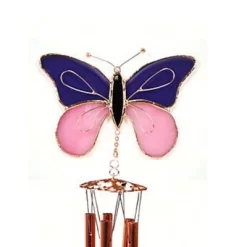 Home & Garden Butterfly Windchime - One Windchime 18.0 Inches - Stain Glass Yard Decor - Ge160 - Glass - Purple