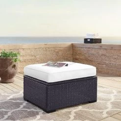 Biscayne Outdoor Wicker Ottoman - White - Crosley