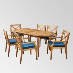 Pines 7pc Acacia Oval Wood Dining Set - Christopher Knight Home