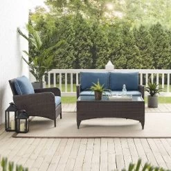 Kiawah 3pc Outdoor Wicker Conversation Set Blue - Crosley 16 Kiawah 3pc Outdoor Wicker Conversation Set Blue - Crosley -Outdoor Garden GUEST 57d6ff22 c1b6 4f2b a951 6ba6143c0523
