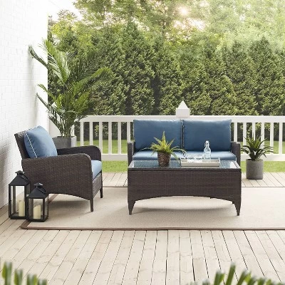 Kiawah 3pc Outdoor Wicker Conversation Set Blue - Crosley 5 Kiawah 3pc Outdoor Wicker Conversation Set Blue - Crosley - Image 5