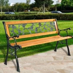 Tangkula Garden Iron Bench Porch Path Hardwood Chair For Patio Park Outdoor Deck -Outdoor Garden GUEST 57f13def a424 4427 936f 6310d0a5ee2d