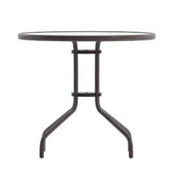 Emma And Oliver 31.5'' Round Glass Top Metal Table With 4 Aluminum Slat Stack Chairs 23 Emma And Oliver 31.5'' Round Glass Top Metal Table With 4 Aluminum Slat Stack Chairs -Outdoor Garden GUEST 581c40a9 3f63 49f2 935e b6a9f8bae45b