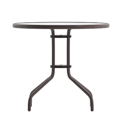 Emma And Oliver 31.5'' Round Glass Top Metal Table With 4 Aluminum Slat Stack Chairs 11 Emma And Oliver 31.5'' Round Glass Top Metal Table With 4 Aluminum Slat Stack Chairs - Image 11
