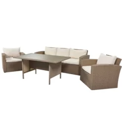 4pc Outdoor Wicker Conversation Set With Cushions - Beige - GODEER -Outdoor Garden GUEST 58566285 503a 4842 bb33 20111af55ffe