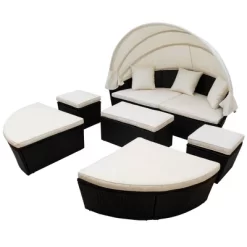 6pc Wicker Round Outdoor Sectional Set With Cushions - Black/Beige - GODEER -Outdoor Garden GUEST 58e83379 1e29 4e96 adea 33e828e8fe38
