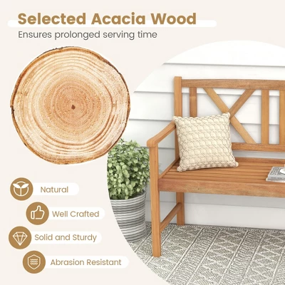 Costway 2-Person Bench Patio Acacia Wood Outdoor Loveseat Chair Garden Natural 5 Costway 2-Person Bench Patio Acacia Wood Outdoor Loveseat Chair Garden Natural - Image 5