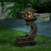 LuxenHome Resin Japanese Pagoda Fountain With LED Light