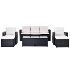 6pc Wicker Patio Conversation Set With Sofa, Arm Chairs, Ottomans & Coffee Table - Black/Beige - GODEER 24 6pc Wicker Patio Conversation Set With Sofa, Arm Chairs, Ottomans & Coffee Table - Black/Beige - GODEER -Outdoor Garden GUEST 5a085aeb 68e9 4d4a b393 9eb8eed4f49d