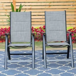 7pc Outdoor Dining Set With 7 Position Adjustable Folding Chairs & Metal Rectangle Table With Umbrella Hole - Captiva Designs -Outdoor Garden GUEST 5a4d9cee 2386 4e57 95e3 91daddcc81f5