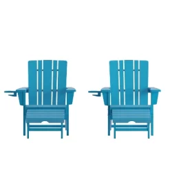 Emma And Oliver Set Of 2 Adirondack Chairs With Cup Holders And Pull Out Ottoman, All-Weather HDPE Indoor/Outdoor Lounge Chairs -Outdoor Garden GUEST 5a7fe975 9702 4278 9a10 9e926bdbb535