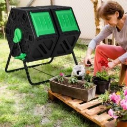 Costway Dual Chamber Compost Tumbler Outdoor Rotating Chamber Compost Bin 34.5 Gallon -Outdoor Garden GUEST 5abfbb3c bc82 466d 8ebc 72d251284464