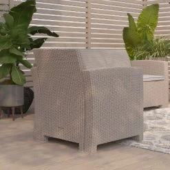 Merrick Lane Outdoor Furniture Resin Chair Faux Rattan Wicker Pattern Patio Chair With All-Weather Cushion -Outdoor Garden GUEST 5b2e79d2 2ed1 4716 92c0 d4aa6ed573d4