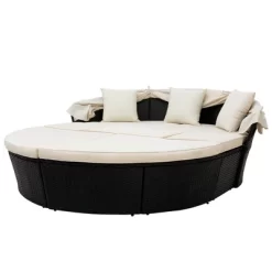 6pc Wicker Round Outdoor Sectional Set With Cushions - Black/Beige - GODEER -Outdoor Garden GUEST 5b3eda2b 96d7 4744 8356 58d44d700099