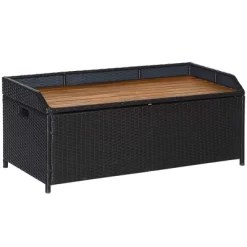 Outsunny Outdoor Storage Bench Wicker Deck Boxes With Wooden Seat, Gas Spring, Rattan Container Bin With Lip, Ideal For Storing Tools, Accessories And Toys -Outdoor Garden GUEST 5b451506 59d2 44a6 b685 e19bba13d0b5