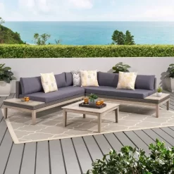 Loft Acacia 4pc Wood Sectional Sofa Set - Christopher Knight Home -Outdoor Garden GUEST 5b629e9c 4a74 4160 b9c3 731d4ed1e241
