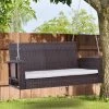 Outsunny 2-Person Wicker Hanging Porch Swing Bench Outdoor Chair With Cushions
