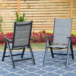 7pc Outdoor Dining Set With 7 Position Adjustable Folding Chairs & Metal Rectangle Table With Umbrella Hole - Captiva Designs -Outdoor Garden GUEST 5bcbfac4 0e99 4e5a b433 b0cf918a73ed