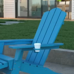 Emma And Oliver Set Of 2 Adirondack Chairs With Cup Holders And Pull Out Ottoman, All-Weather HDPE Indoor/Outdoor Lounge Chairs -Outdoor Garden GUEST 5c1822f5 2206 43ea 8e35 d7a7036dbbb9