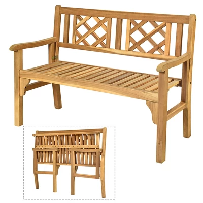 Costway Patio Outdoor Solid Wood Bench Folding Loveseat Chair Park Garden Deck Furniture 9 Costway Patio Outdoor Solid Wood Bench Folding Loveseat Chair Park Garden Deck Furniture - Image 9