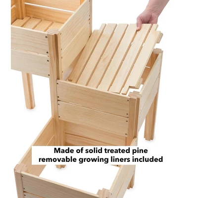 HearthSong Grow With Me Triple Garden Pine Wood Planter With Fabric Liners For Kids Gardening 2 HearthSong Grow With Me Triple Garden Pine Wood Planter With Fabric Liners For Kids Gardening - Image 2