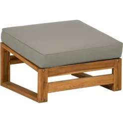 Galia 2pc Square Leg Acacia Wood Chair And Ottoman With Cushions - Brown - Saracina Home -Outdoor Garden GUEST 5c6ac659 1ca2 40a2 b2a8 c48f709d346f