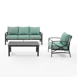 Kaplan 3pc Outdoor Sofa Set With Sofa & Arm Chair With Coffee Table - Mist - Crosley