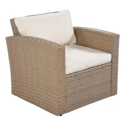 4pc Outdoor Wicker Conversation Set With Cushions - Beige - GODEER -Outdoor Garden GUEST 5df76c1f 0768 422c 8f80 2d9e89400452