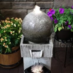 Sunnydaze Decor Sunnydaze 35"H Electric Polyresin Modern Artistry Column Outdoor Water Fountain With LED Lights -Outdoor Garden GUEST 5e08d4c0 cffb 481e 99c7 174612d616f4