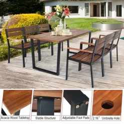 Costway 7PCS Patented Patio Dining Chair Table Set Acacia Wood Backyard W/Umbrella Hole 15 Costway 7PCS Patented Patio Dining Chair Table Set Acacia Wood Backyard W/Umbrella Hole -Outdoor Garden GUEST 5e13f646 d59a 47ca 9289 155f11ee7b15