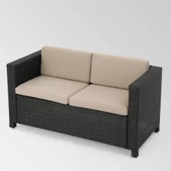 Puerta 5pc Wicker Sofa Chat Set - Dark Brown/Beige - Christopher Knight Home -Outdoor Garden GUEST 5e5b26c7 8065 4a4e a7f3 0abba7a1eff8