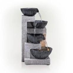 14" Cascading Bowl Tabletop Fountain With LED Lights Gray - Alpine Corporation