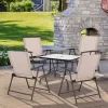 Costway 4 Pcs Patio Folding Sling Dining Chairs Armrests Steel Frame Outdoor Beige/Grey