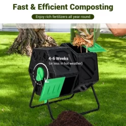 Costway Dual Chamber Compost Tumbler Outdoor Rotating Chamber Compost Bin 34.5 Gallon -Outdoor Garden GUEST 5ede0308 53ad 4638 b124 3711361e2571