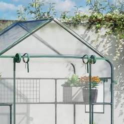 Outsunny Outdoor Walk-in Mini Greenhouse With Mesh Door & Windows, Small Portable Garden Hot House With 6 Shelves, Trellis, & Plant Labels -Outdoor Garden GUEST 5f39d9e4 3fe2 42d7 9fb4 ff0488dc87a3