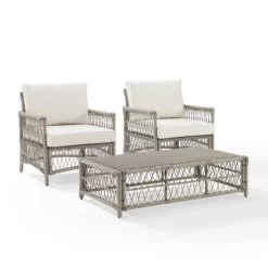 3pc Thatcher Outdoor Steel Chair & Ottoman Set Creme/Driftwood - Crosley -Outdoor Garden GUEST 6003705f a1ea 48cf b11f 3790dd53f777