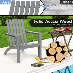 Costway 2PCS Patio Adirondack Chair Side Table Set Solid Wood Garden Deck Grey -Outdoor Garden GUEST 60650001 cfd8 4c9f 92d1 4212eaad5924