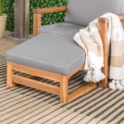 Galia 2pc Square Leg Acacia Wood Chair And Ottoman With Cushions - Brown - Saracina Home -Outdoor Garden GUEST 60c10f7d 5b45 4211 b4ed 7da57de1baff