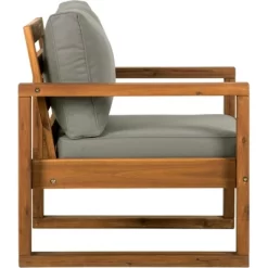 Galia 2pc Square Leg Acacia Wood Chair And Ottoman With Cushions - Brown - Saracina Home -Outdoor Garden GUEST 60cbbb98 6bc4 44e2 ab46 0cad6444e12d